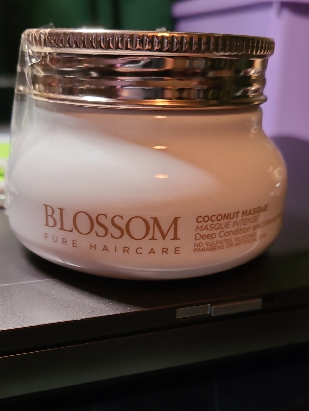 Blossom Pure Haircare Coconut Masque - White Jar with Gold Lid